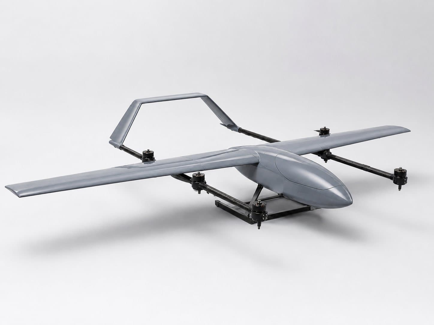 Afaero VTOL-2.4 fixed-wing VTOL airframe with quad lift rotors, studio profile.